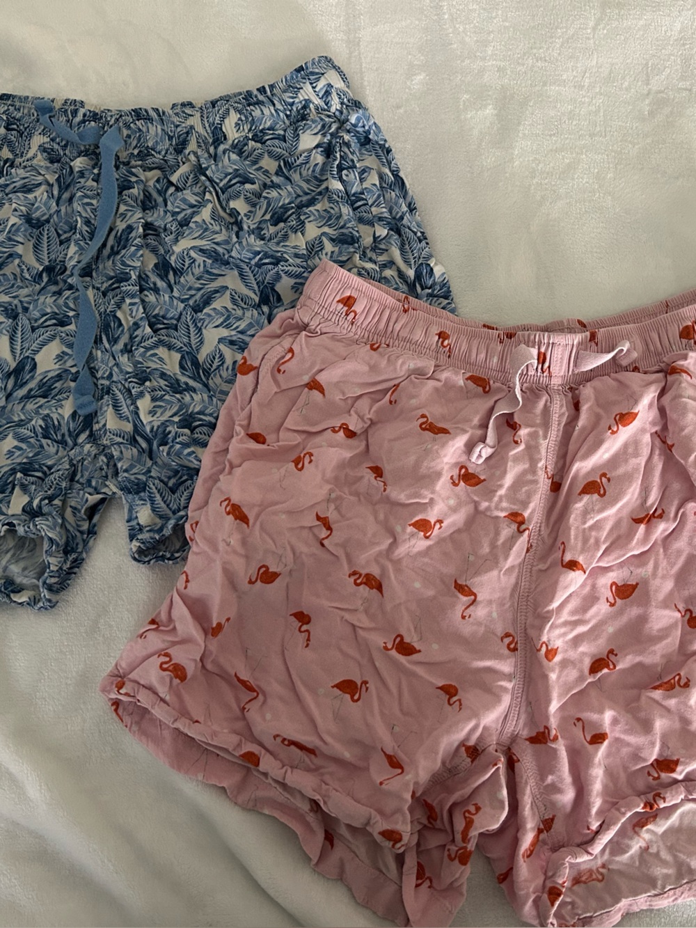 Women's Pink Flamingo & Blue Leaf Sleep Shorts - Set of 2 UNIQLO SIZE S